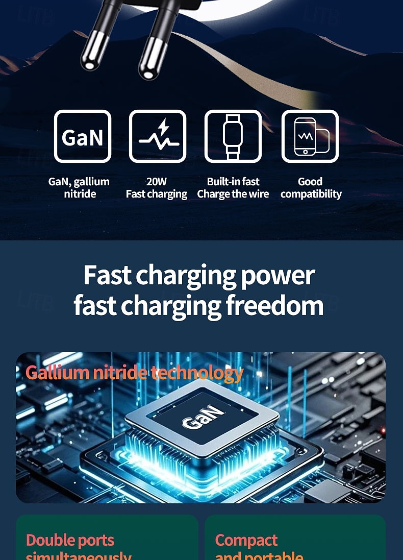 מטען אולטרה מהיר של גן 120 וואט PD3.0 סוג C תאורה כפולה יציאת O כבל נשלף טלפון נייד מחשב נייד טעינה מהירה 2025 - $21.99 –P2