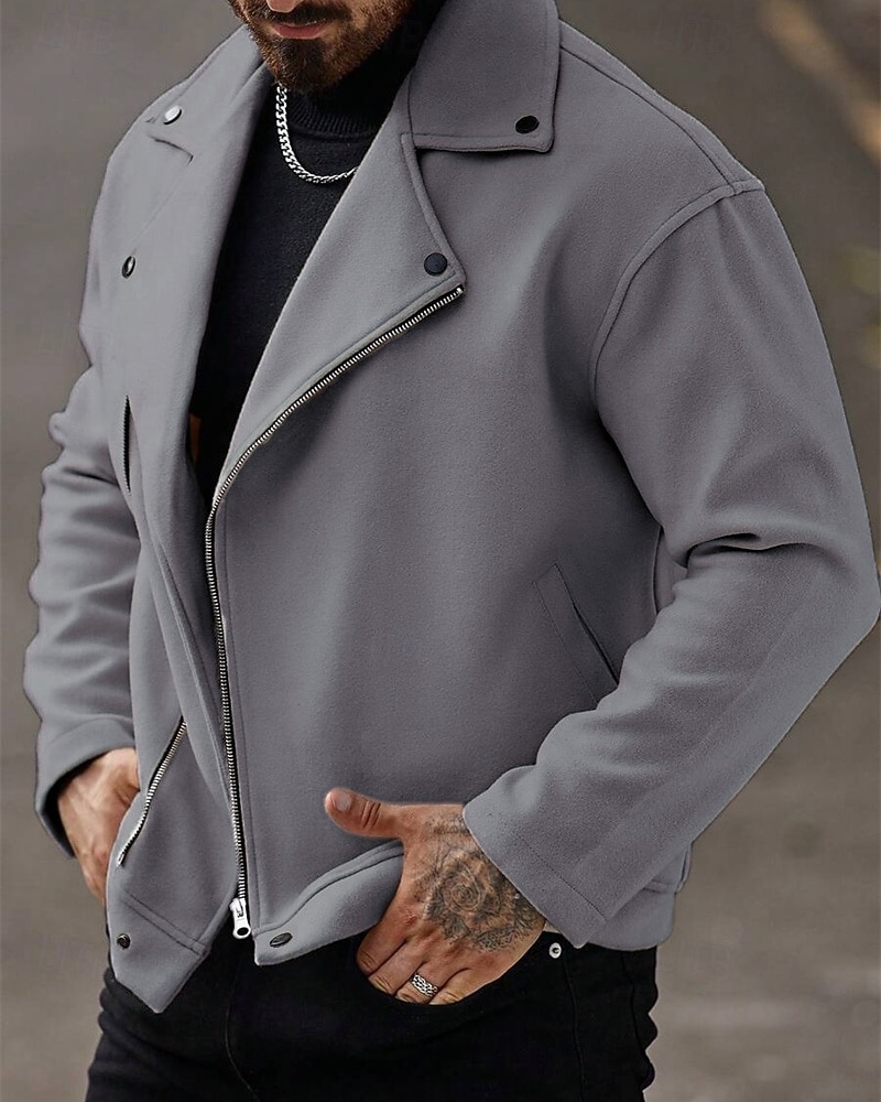 Men's Lightweight Jacket Casual Jacket Vacation Daily Breathable Pocket Spring Fall Plain Fashion Classic Lapel Regular Apricot Black Khaki Gray Jacket 2026 - $30.99 –P7