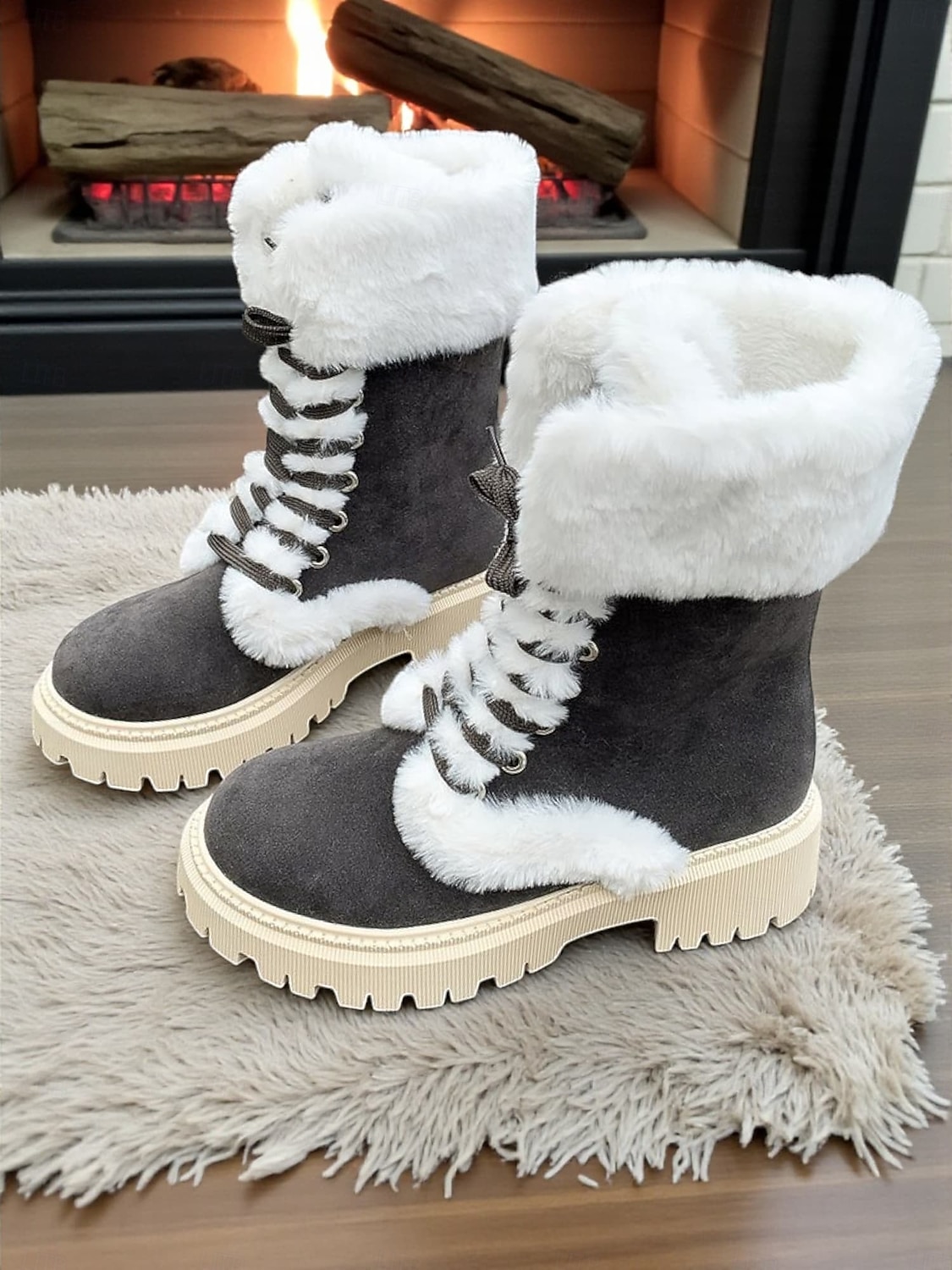 Bottes d'hiver à lacets doublées de fausse fourrure pour femmes - bottes de neige chaudes en daim avec semelle antidérapante pour temps froid et activités de plein air de 2026 ? $42.99 –P7