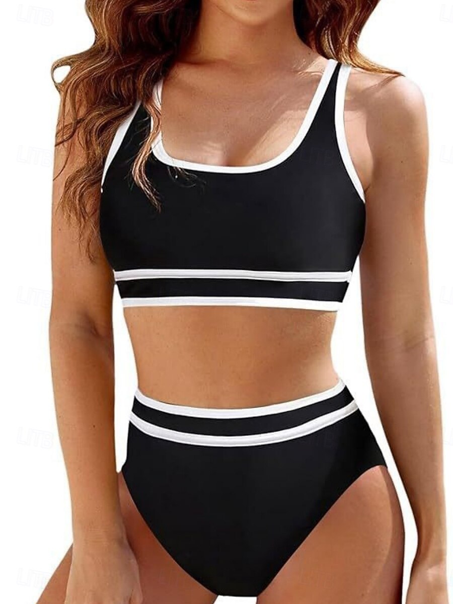 Naisten Uima-asut Bikinit 2 kpl Alushousut Uimapuku Ohut Avoin selkä Loma Ranta-asut Yhtenäinen väri U kaula-aukko Hihaton Uimapuvut 2025 - $23.99 –P6