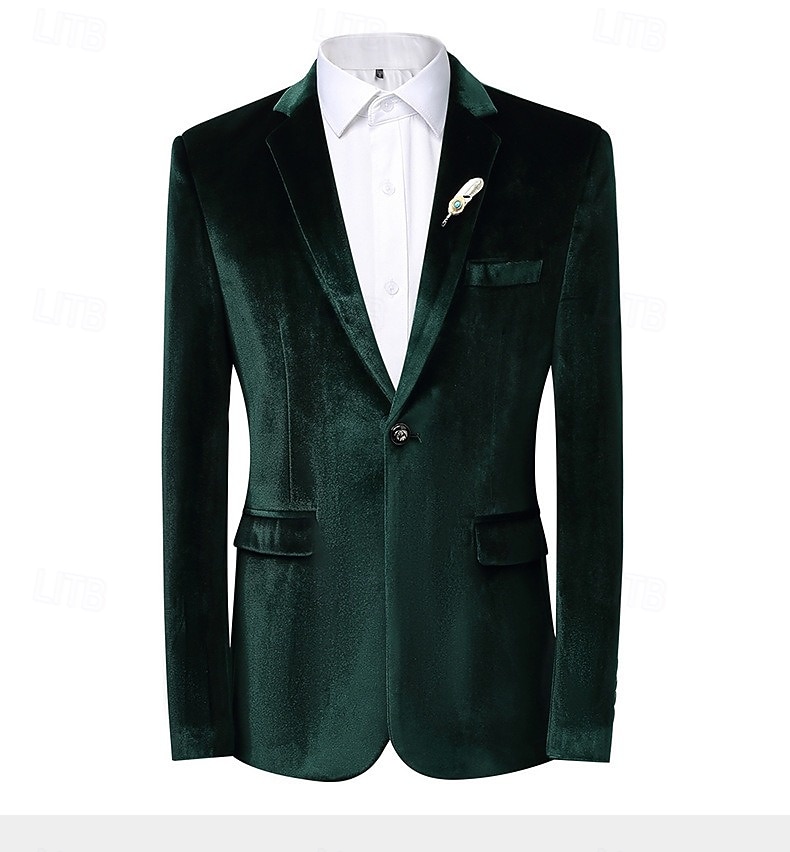 Herre Vinterfrakk Fløyelsblazere Formell Festkveldsklær Fest Klassisk Høst Høst vinter 100% Polyester Fløyel Helfarge Enkelt Brystet Enn-knapp Blazer Rød Kongeblå Lilla Grønn 2026 - $97.99 –P9
