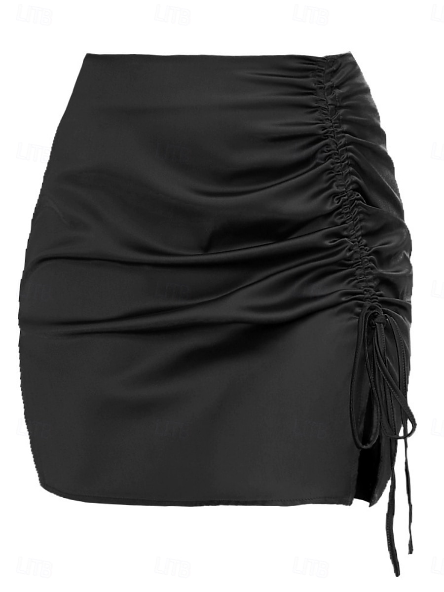 Per donna Gonne in raso Moda Casual Mini Vita Alta Gonne Semplice Arricciato Inelastico Quotidiano Feste Vinaccia Nero Bianco Verde Estate del 2026 a $18.99 –P10