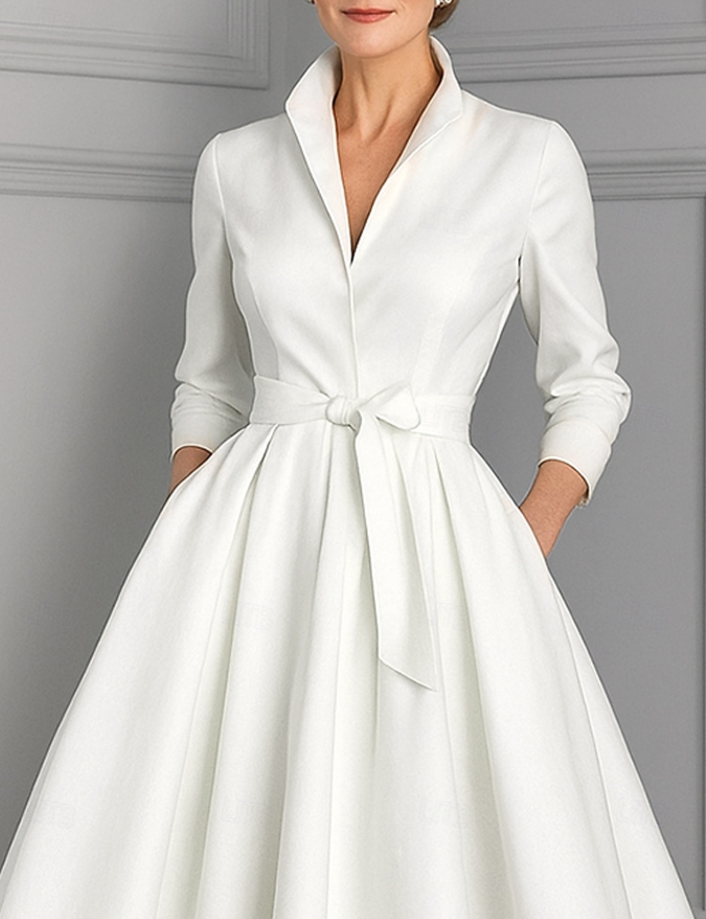 А-силуэт До щиколотки Платье для вечеринки Коктейльные платья Свадебное платье для гостей Платье для матери невесты Длинный рукав V-образный вырез Элегантный стиль Винтаж Для вечеринки 2026 - $87.99 –P3