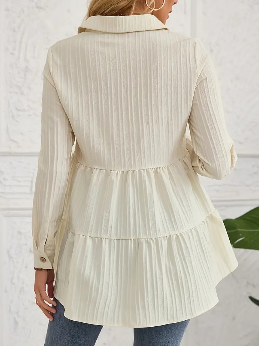 Damen Bluse Gerafft Knöpfe Einfarbig Stilvoll Lässig Langarm Hemdkragen Normale Oberteile Täglich Salbeigrün Schwarz Rote Marineblau Aprikose Frühling Herbst Winter 2026 - $26.99 –P3