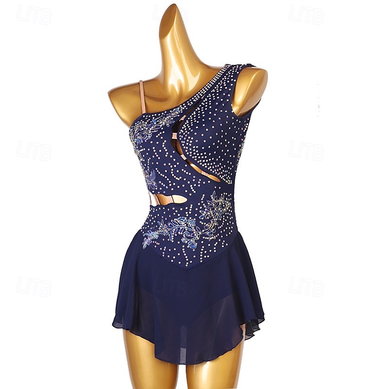 Vestito da pattinaggio artistico Per donna Da ragazza Pattinaggio sul ghiaccio Vestiti Completi Bianco Blu marino scuro Rosso Floreale Scollatura posteriore Retato Elastene Elevata elasticità del 2026 a $118.99 –P3