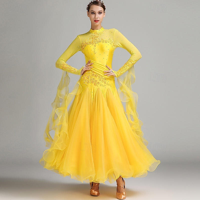 Женское элегантное платье для бальных танцев бирюзового цвета, украшенное стразами, с высоким воротником, для вальса, танго, румбы, современного танца, для выступлений на соревнованиях 2026 - $190.99 –P3