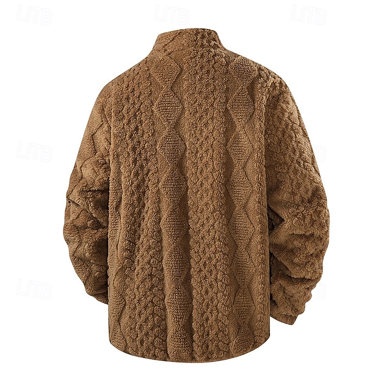 Муж. Зимняя куртка Пальто тедди Повседневная куртка Отпуск Повседневные Сохраняет тепло Карман Флис Осень Зима Полотняное плетение Мода Уличный стиль Воротник-стойка Обычная Черный Цвет хаки Жакеты 2026 - $34.99 –P2