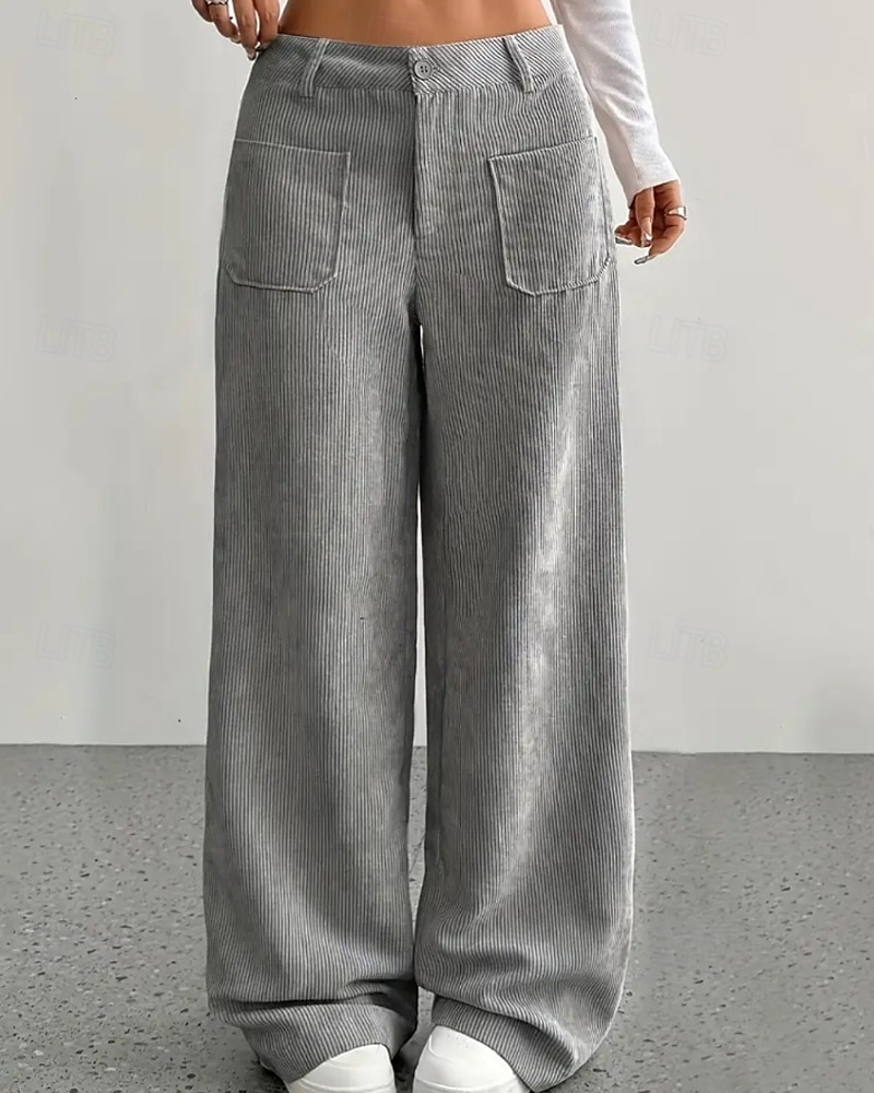 Per donna Culotte Gamba Larga Chinos Streetwear Casual Lunghezza intera Vita media Semplice Tasca Elastico in vita Confortevole Inelastico Quotidiano All'aperto Vacanza Aalbicocca Grigio Blu marina del 2026 a $14.49 –P7