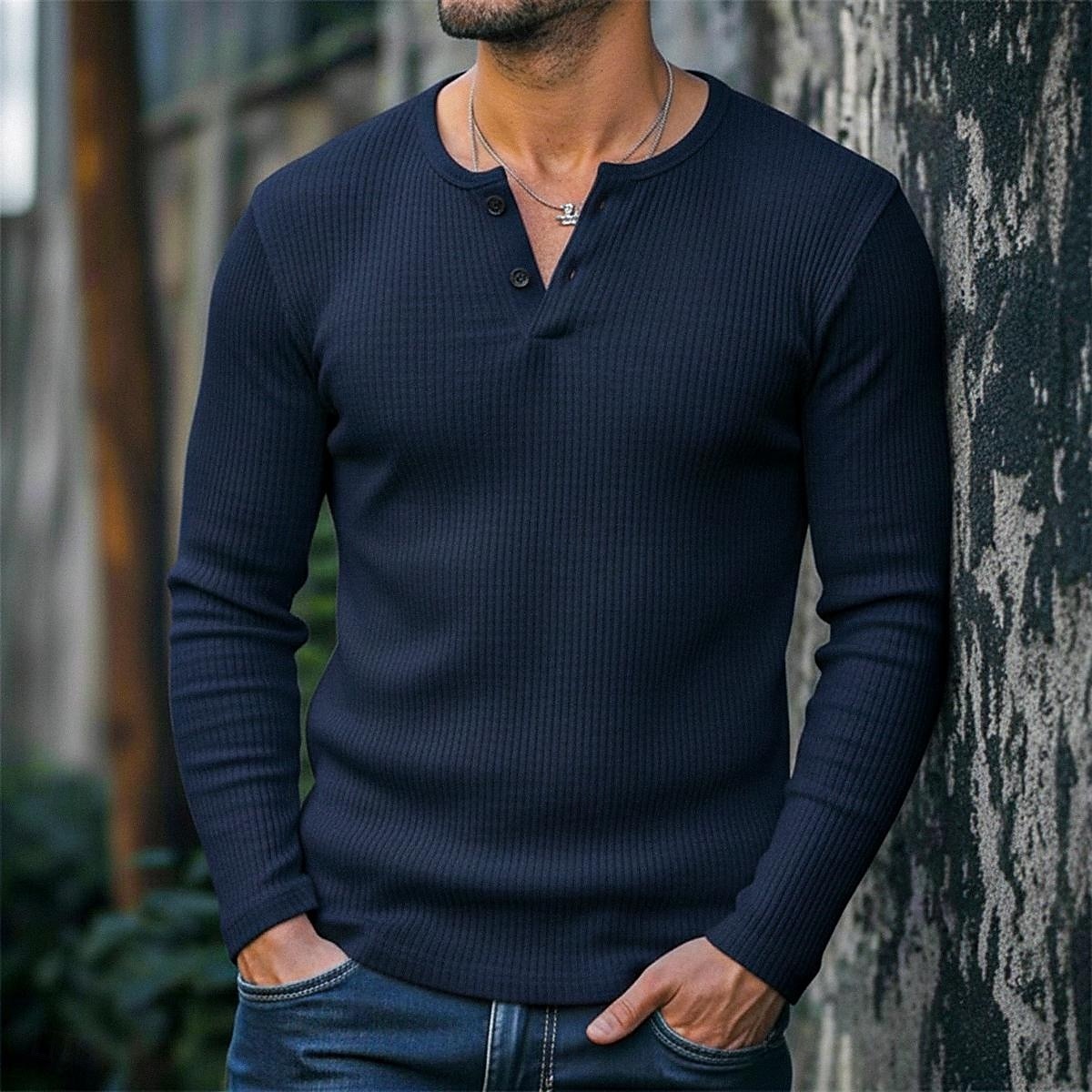 Ανδρικά Μπλουζάκι Πλεκτό μπλουζάκι με ραβδώσεις Μπλουζάκι μπλουζάκι Μακρυμάνικο πουκάμισο Μακρυμάνικο Χένλι Άνοιξη Φθινόπωρο Χειμώνας Σκέτο Pit Strip Μοντέρνα Υψηλής Ποιότητας Βασικό Πλέξιμο 2026 - $20.99 –P6