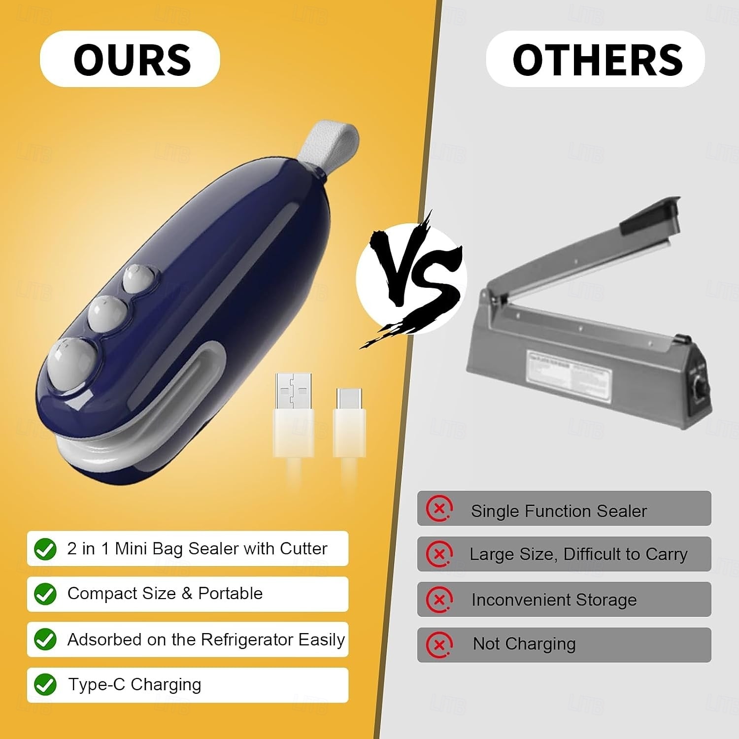 2 db-os mini zacskóhegesztő vágóval és mágnessel, hordozható kézi 2 az 1-ben újratölthető élelmiszerzacskó-hegesztő lezáráshoz és vágáshoz, hőhegesztő műanyag zacskókhoz, uzsonnazacskókhoz, 2026 - $22.99 –P4