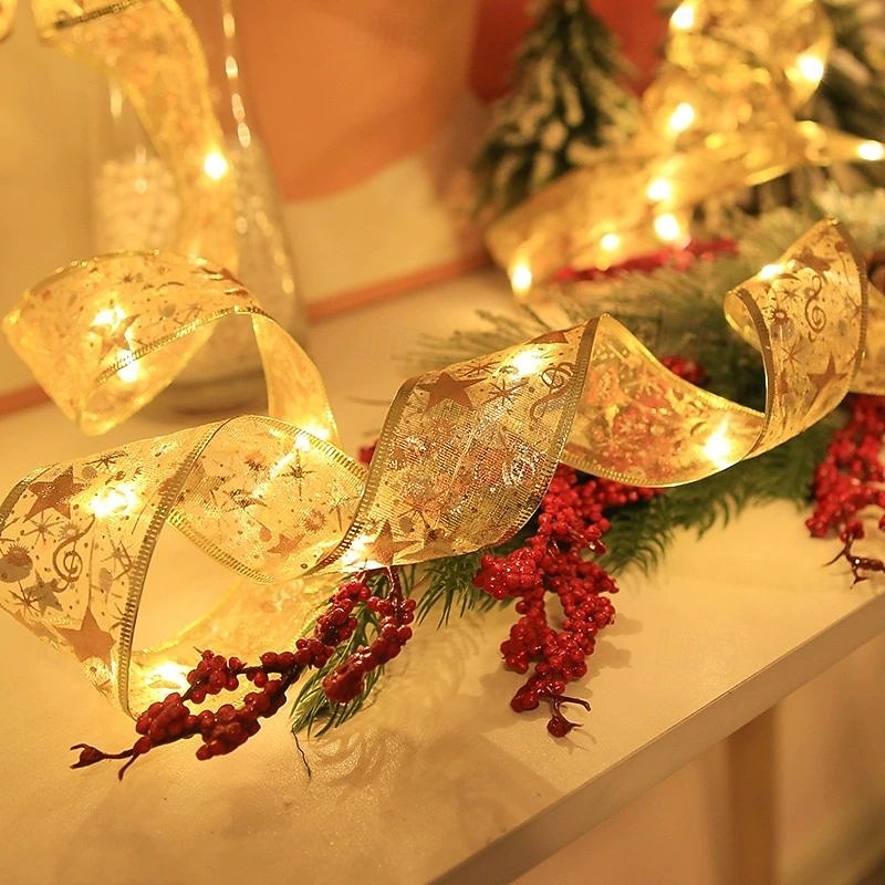 Luci a stringa a nastro 3m 30LED 5m 50LED luci decorative per alberi atmosfere per matrimoni di Capodanno luci a ghirlanda alimentate a batteria in filo di rame del 2026 a $14.49 –P3