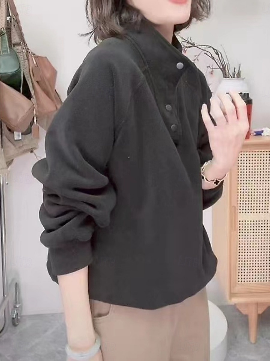 Damen Pullover Sweatshirt Knöpfe Einfach Lässig Langarm Rollkragen Normale Oberteile Straße Alltagskleidung Schwarz Weiß Rote Purpur Grün Herbst Winter 2026 - $21.99 –P16