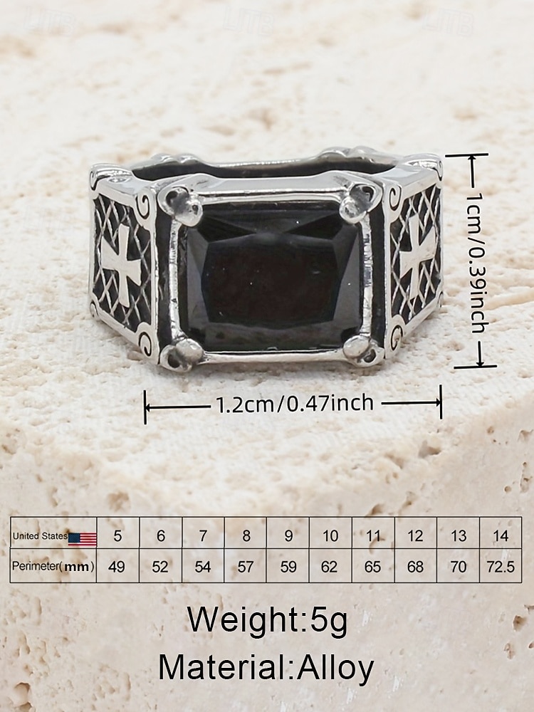 мужское кольцо с готическим крестом - сплав, черный и красный драгоценные камни, винтажный стиль с религиозным мотивом, идеальный рождественский подарок для повседневных и торжественных случаев 2026 - $7.99 –P7