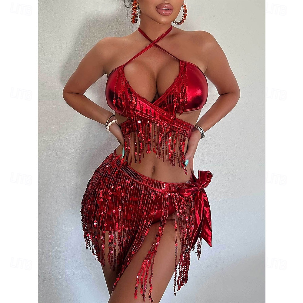 Costumi da ballo Samba Set di top corto a frange argentate e gonna mini plissettata metallizzata per donne - Outfit da festival rave per carnevale Costumi per performance del 2026 a $36.99 –P5