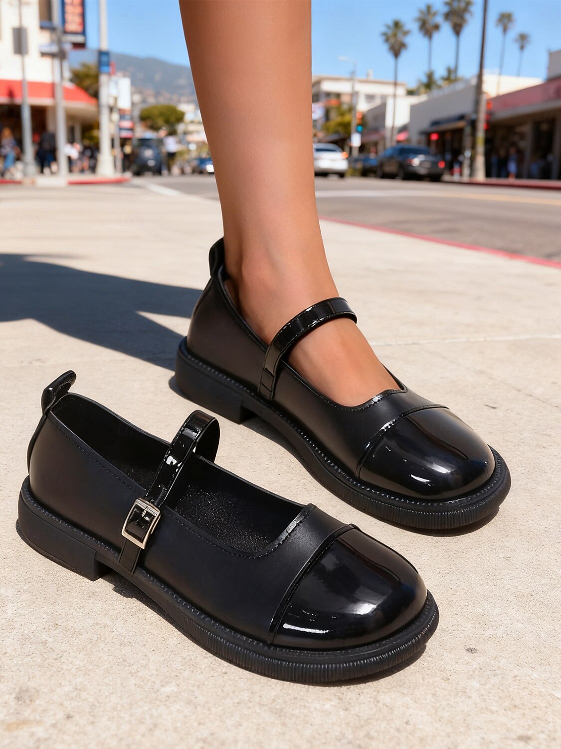 ballerine Mary Jane da donna in vernice bianca e nera - scarpe eleganti con punta tonda e cinturino con fibbia, comode per tutti i giorni, l'ufficio e lo street style del 2025 a $19.99 –P2