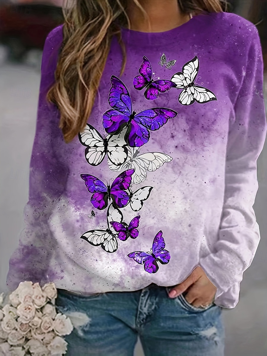 Per donna Felpe con cappuccio Stampato Grafico Farfalla Moda Casual Manica Lunga Girocollo Top Regolari Streetwear Abbigliamento Quotidiano Blu Viola Autunno Inverno del 2026 a $29.99 –P1