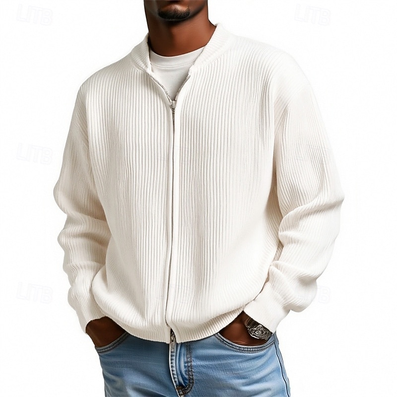 Herren Pullover Strickjacke Gerippt Stricken Normale Oberteile Gestrickt Einfach Stehkragen Mode Streetwear Outdoor Alltagskleidung Bekleidung Herbst Winter Schwarz Kaki M L XL 2026 - $28.99 –P1