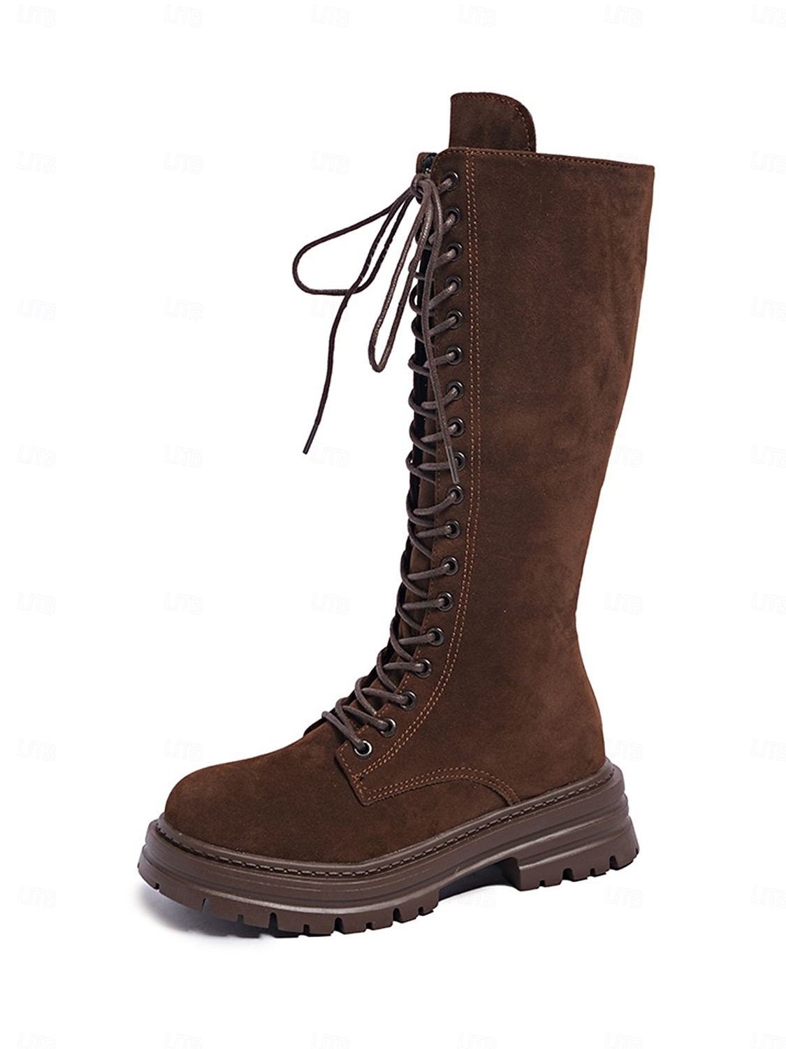 stivali alti fino al ginocchio con lacci marrone scuro da donna – stivali stile combattimento con suola spessa per outfit alla moda, passeggiate all'aperto, viaggi e uso quotidiano del 2026 a $46.99 –P1