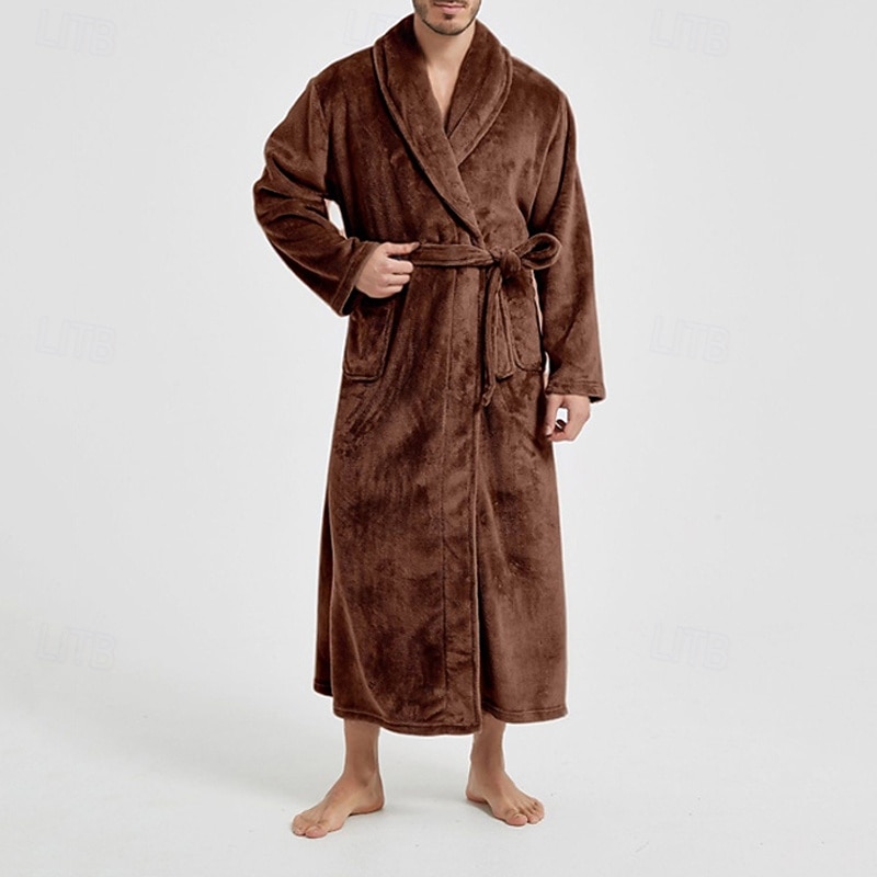 Муж. Домашняя одежда Ночная рубашка Ночная сорочка Банное платье Полотняное плетение Стиль Удобная обувь Дом Повседневные Хлопок Сохраняет тепло Дышащий V-образный вырез Длинный рукав Осень Зима 2026 - $35.99 –P8