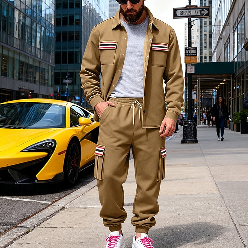 Ανδρικά Πουλόβερ Φόρμα Σετ ρούχων Jachetă Πέτο ΕΞΩΤΕΡΙΚΟΥ ΧΩΡΟΥ Καθημερινά Αθλητικά Κορδόνι Κουμπί επάνω Τσέπη Ταινία Μαύρο Ρουμπίνι Καφέ Πολυεστέρας Ρούχα Γυμναστικής Μοντέρνα Κομψό στυλ street 2026 - $55.99 –P20