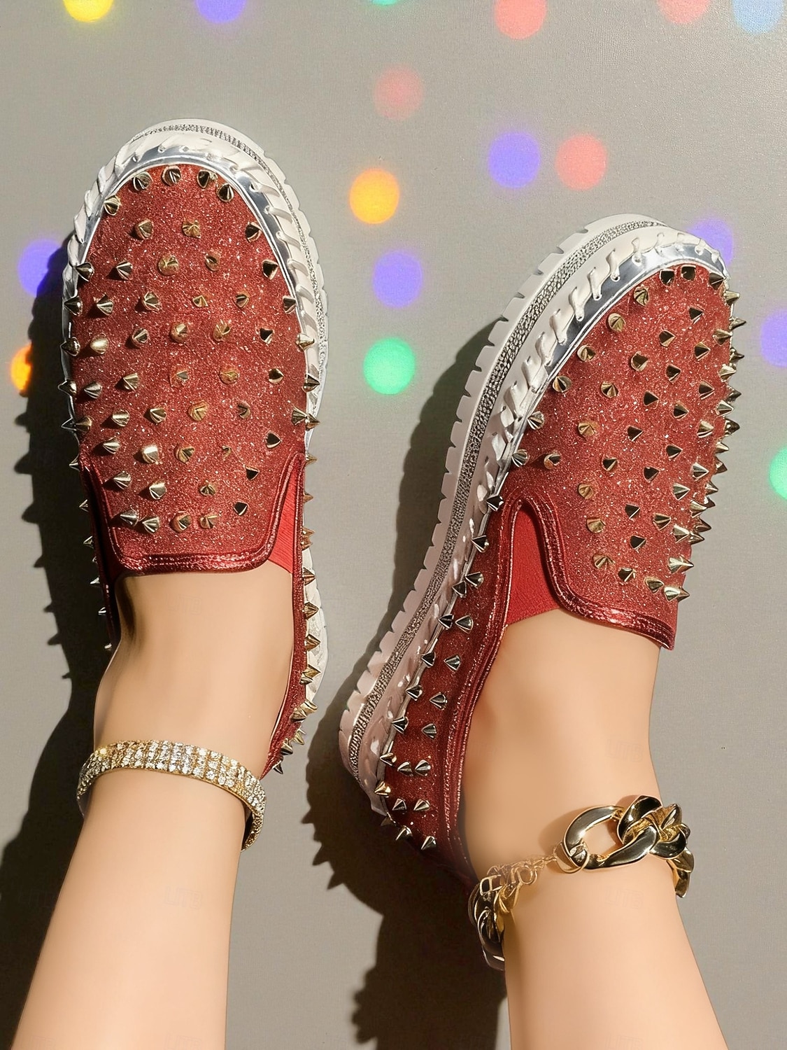 Dames instapsneakers met glitter en studs - glinsterende platformschoenen met strass-versiering voor uitgaansgelegenheden, feesten en clubwear &feestelijke outfits 2026 - $32.99 –P6