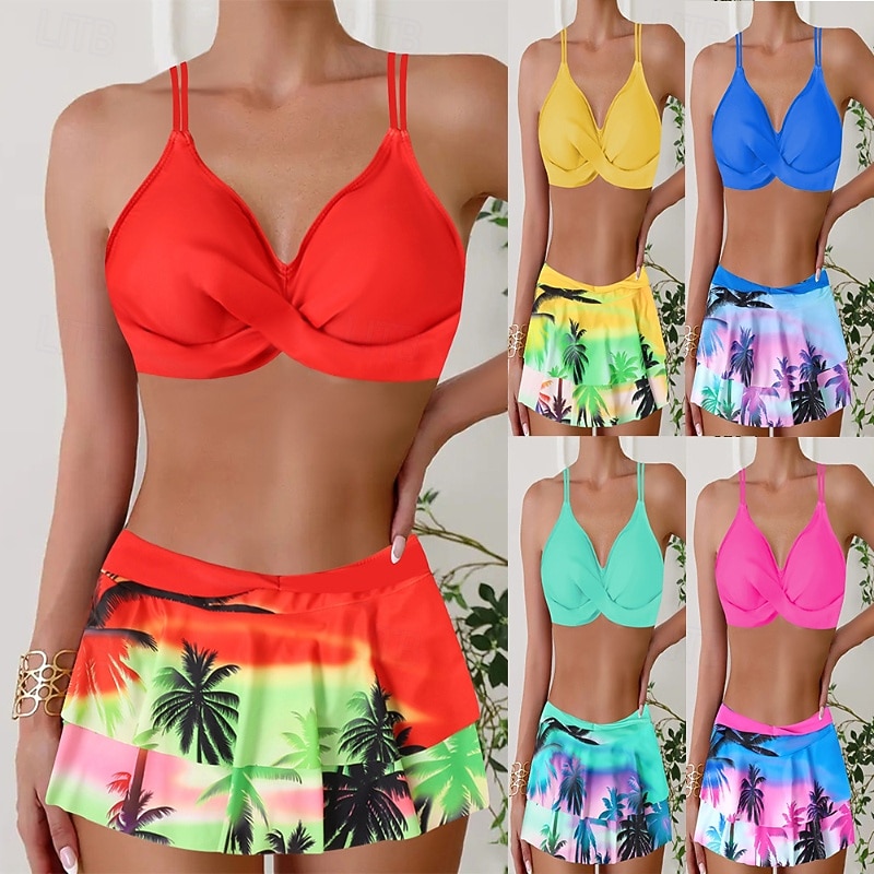 Dámské Plavky 2 ks Sukně Plavky Volány Volná záda prázdniny Oblečení na pláž Květinový Do V Bez rukávů Plavky 2026 - $27.99 –P1