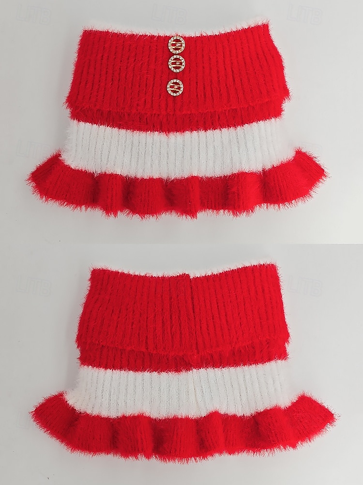 Cuello de punto navideño para mujer, suave y acogedor, con volantes, disponible en varios colores. Ideal para el invierno y las fiestas. 2026 - $9.99 –P5