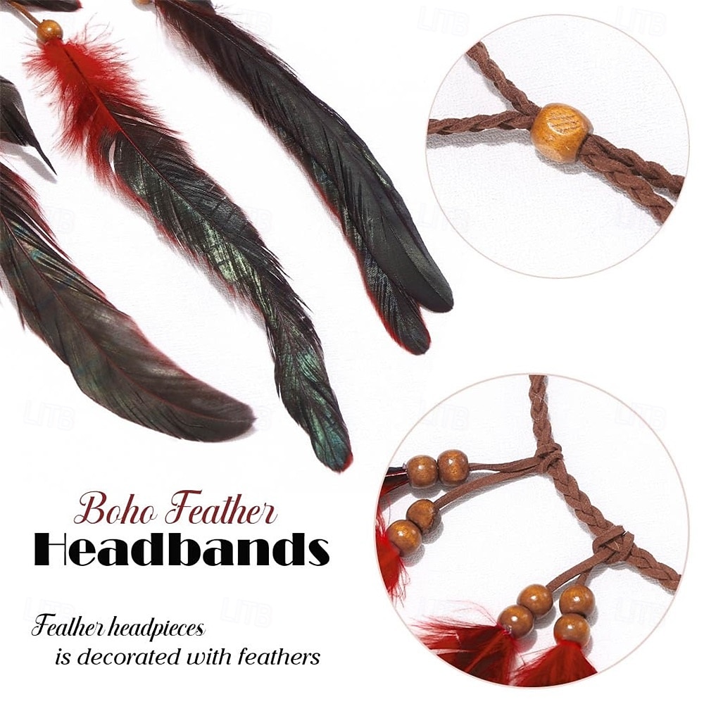 Samba Accessories Bohemian Red Black Feather Hair Extension Headband - Hippie Adjustable Braided Hairpiece with Beadsl Performance Costume 2026 - $9.49 –P4