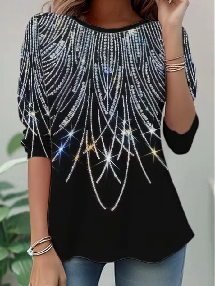 Maglietta per Donna Grafica Astratta Moda Vintage Elegante a Maniche Lunghe Top Regolari Quotidiano Weekend Stampa Nera Autunno Inverno del 2026 a $24.99 –P1