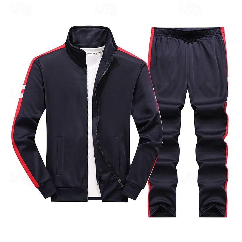 Voor heren Sweatshirt Trainingspak Kledingset Opstaand Buiten Dagelijks Sport Trekkoord Rits omhoog Zak Kleurenblok blauw Zwart Grijs Polyester Sportkleding Modieus Streetwear Lente 2026 - $35.99 –P2