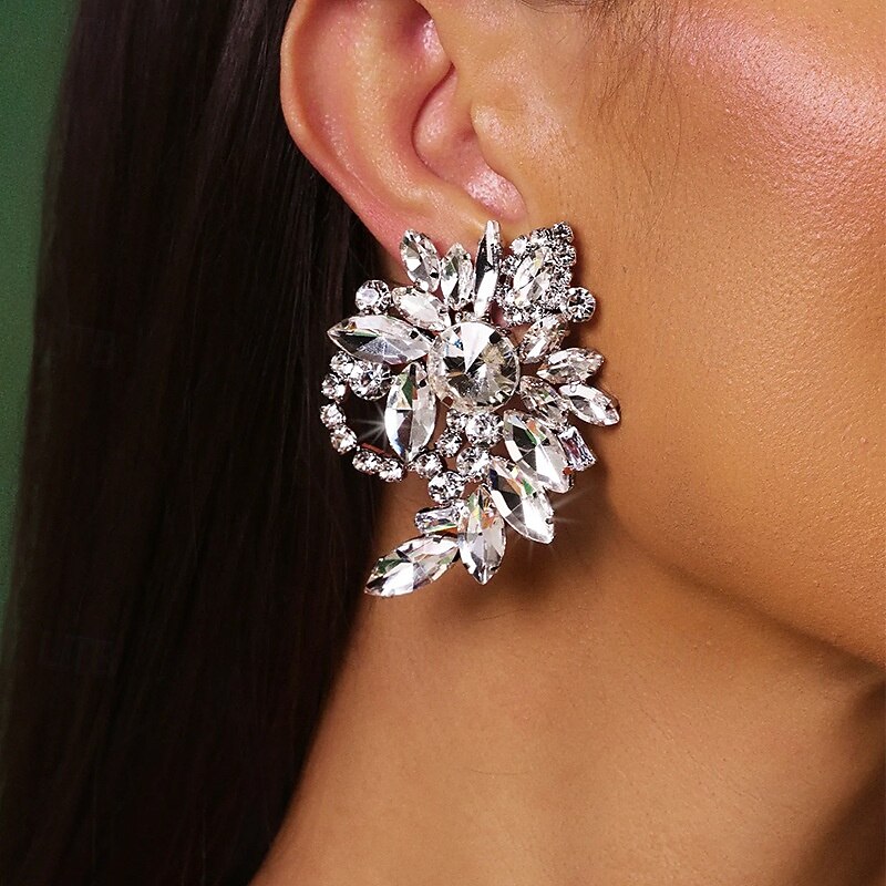 damski srebrny komplet naszyjnika i kolczyków z kryształkami - efektowna, masywna biżuteria z kryształkami na imprezy, wesela i wieczorne wydarzenia 2026 - $19.99 –P2