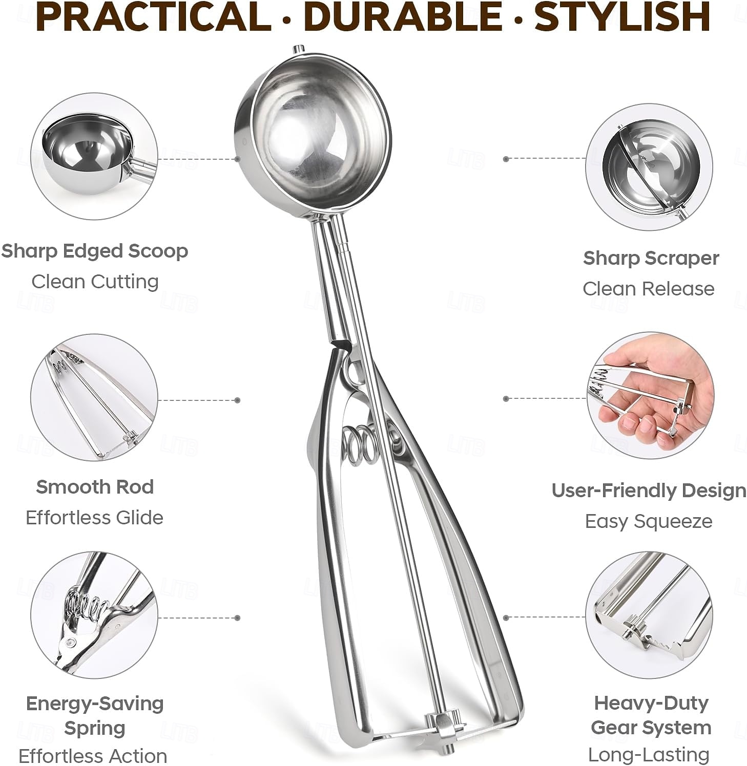 مجموعة مغارف آيس كريم مكونة من 3 قطع، مغرفة آيس كريم من الفولاذ المقاوم للصدأ مع إطلاق الزناد، مغرفة كوكيز للخبز، مغرفة عجينة كوكيز 2026 - $19.99 –P2