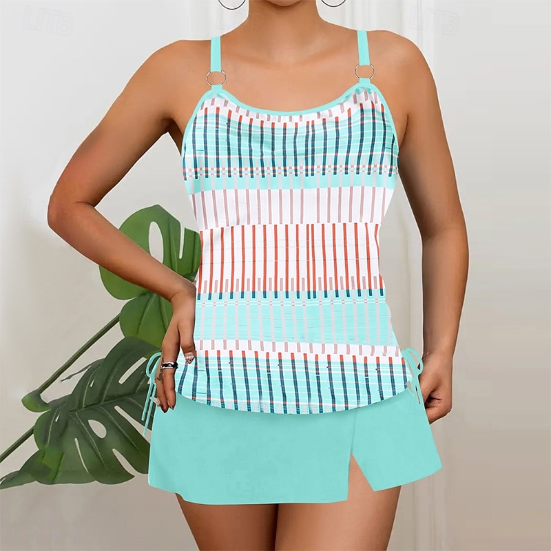 Γυναικεία Μαγιό 2 κομμάτι Φούστα Μαγιό Εξώπλατο Διακοπές Ρούχα παραλίας Ριγέ Στρογγυλή Λαιμόκοψη Αμάνικο Μαγιό 2026 - $28.99 –P1