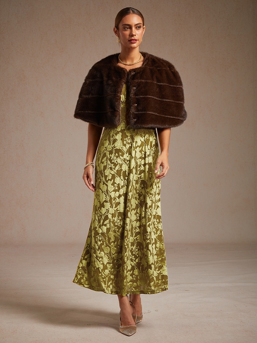 dames maxi-jurk a-lijn jurk fluweel elegant feest bruiloft gast bloemen blad halve mouw v-hals smaragdgroen lente herfst winter 2025 - $121.99 –P9