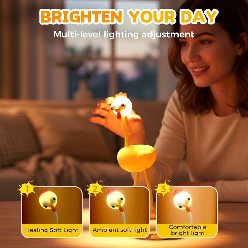 Rolig nattlampa med kyckling, dimbar söt LED-lampa i 3 nivåer, mysiga anime-lampor med böjbar svanhals, nattlampa med USB-batteri, unik dekorleksak till studentrummets skrivbord, roliga/skämtpresenter 2026 - $16.49 –P5