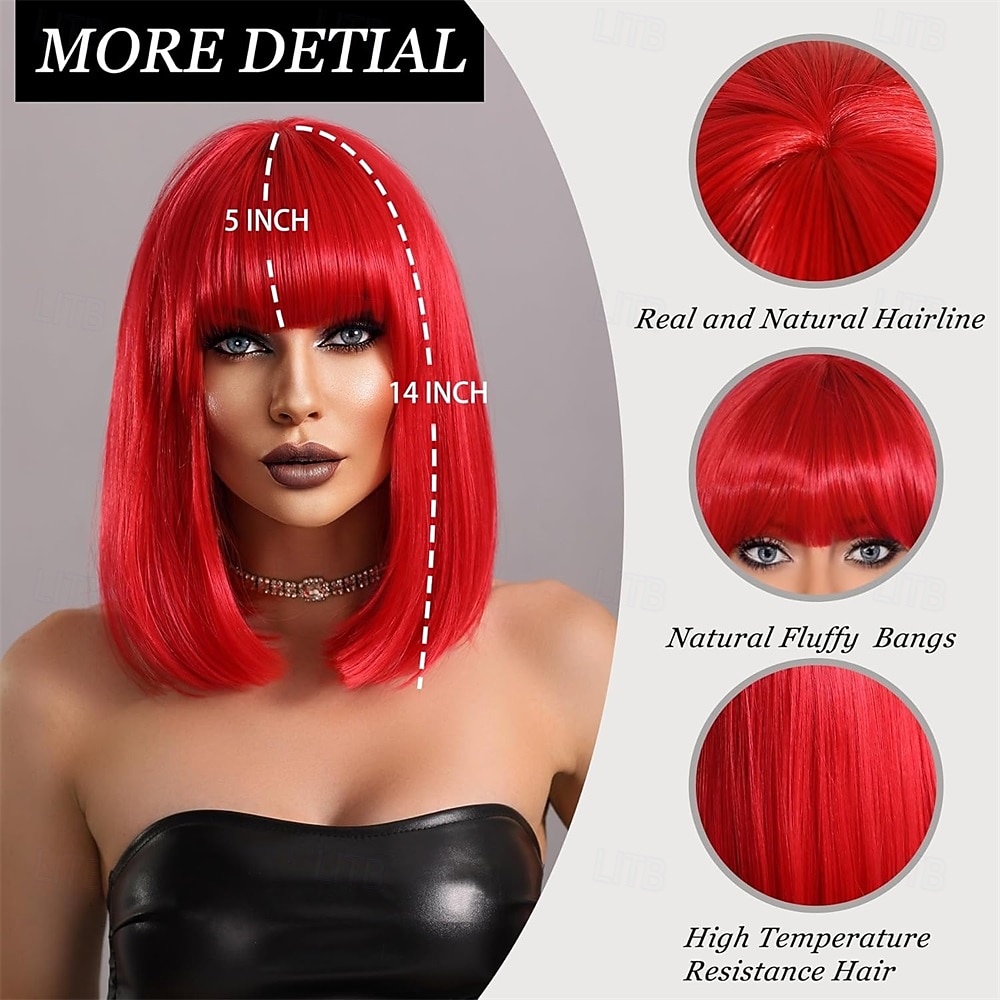 Carnavalpruik 2026 Rood Recht Bob Kort Synthetische festivalpruik Mardi Gras Parade Cosplay Kostuum Haar voor Dames 2026 - $21.99 –P4