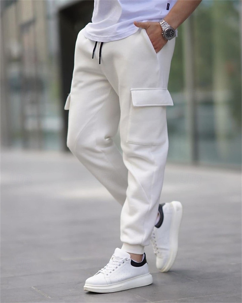 Herre Cargo joggebukse Joggebukser Fleecebukser Jogger Bukser Snorer Lomme Elastisk midje عادي Komfort Varm utendørs Daglig Ut på byen Mote Fritid Svart Hvit Mikroelastisk 2026 - $20.99 –P1