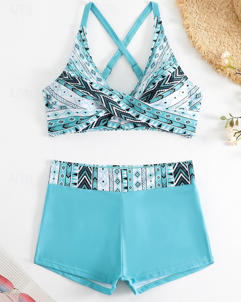 Women's Swimwear 2 Piece Shorts Swimsuit Backless Vacation Beach Wear Geometic V Neck Sleeveless Bathing Suits 2026 - $24.99 –P2