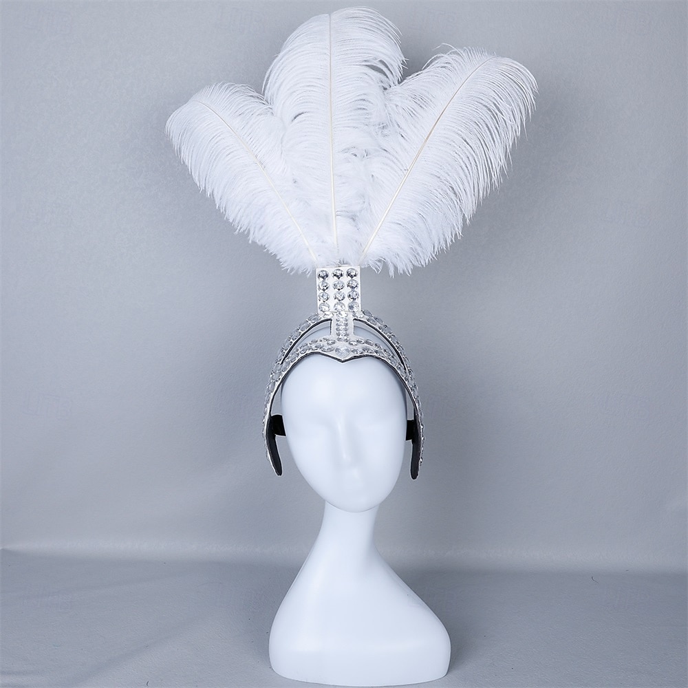 Carnaval 2026 Accesorios Samba del Carnaval de Río Diadema de Showgirl de Plumas de Avestruz Blanca - Diadema de Cristales y Piedras - Accesorio de Vestuario Burlesque Gatsby para Festival de Brasil 2026 - $53.99 –P11