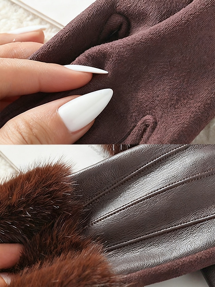 2026年 女性用フェイクファー手袋 - 柔らかくて心地よいフェイクレザー素材、複数の色から選択可能、クリスマス、パーティー、アウトドア活動のためのスタイリッシュで暖かい冬のアクセサリー  コレクション – $11.99 –P7