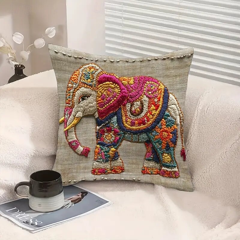 Funda de cojín decorativa de elefante colorido con estampado plano 2D, 45x45 cm (18x18 pulgadas), ideal para sofá, sala de estar o como detalle decorativo en el hogar. 2026 - $9.99 –P2