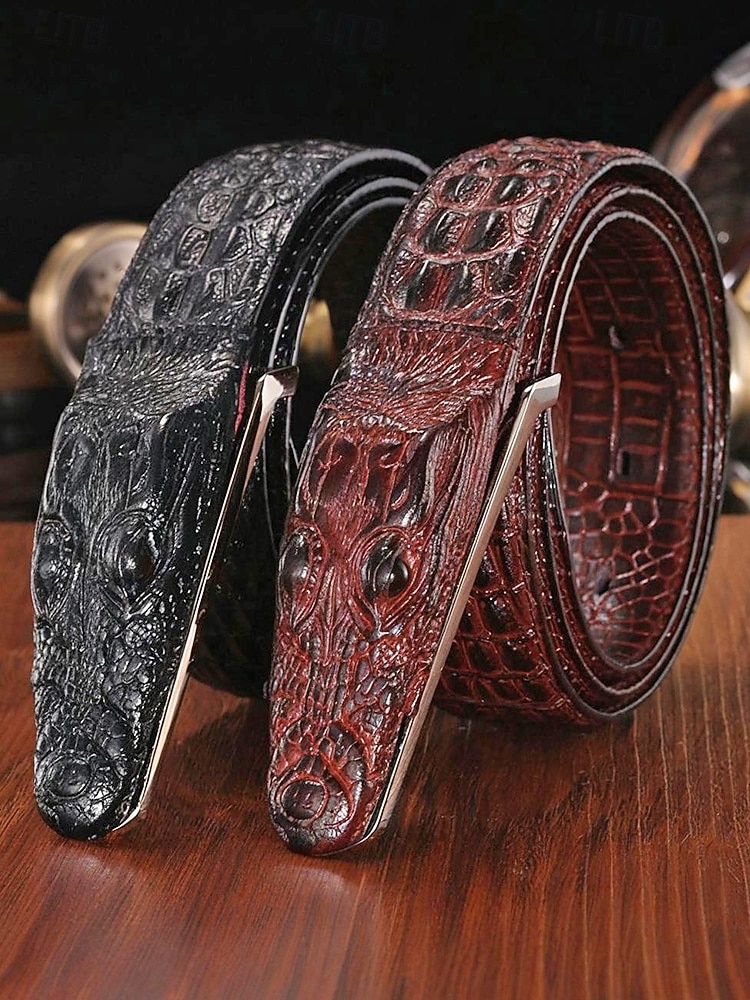 Pánský opasek z pravé kůže s krokodýlí texturou, více barev, stylový a odolný pro běžné i formální příležitosti 2026 - $24.99 –P4