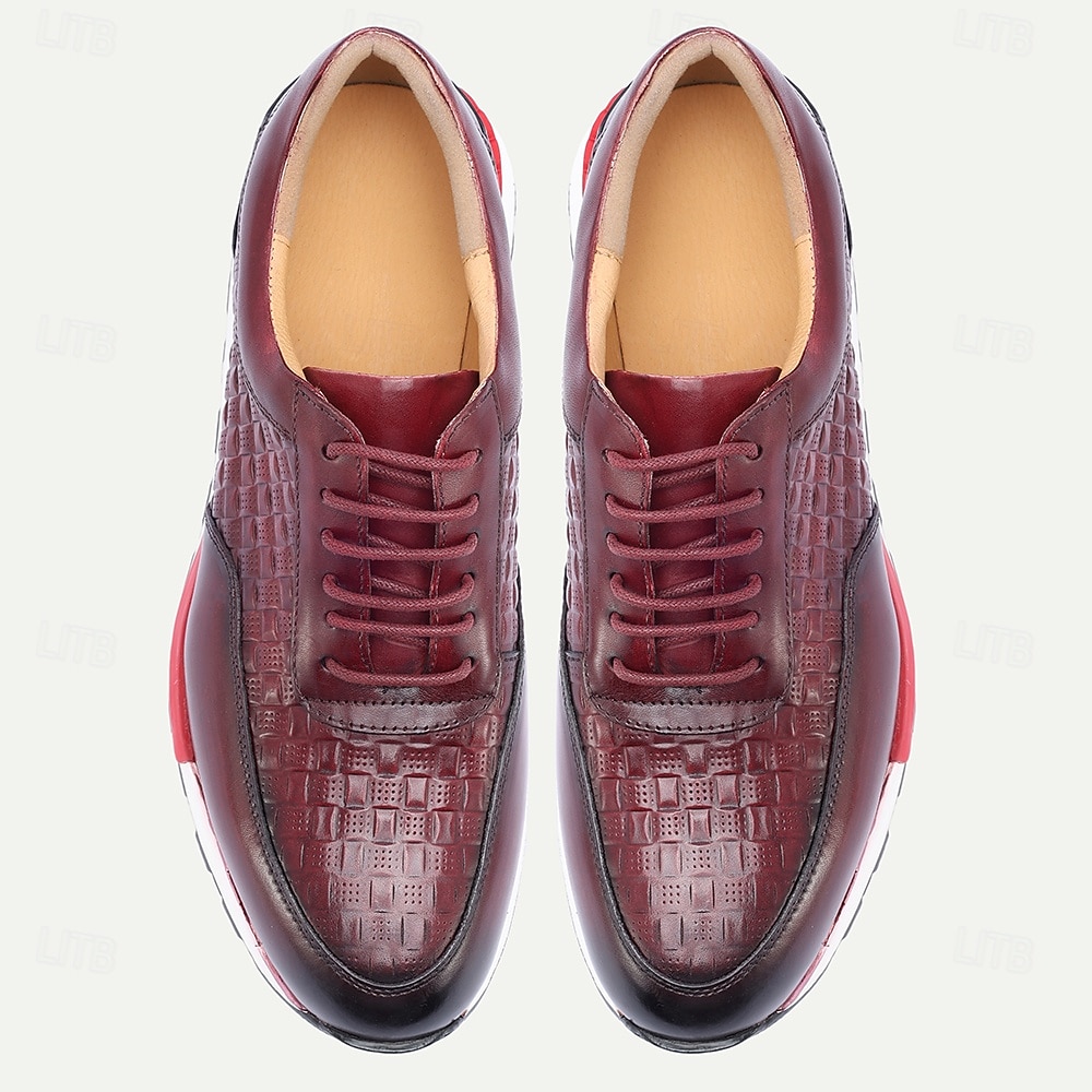 Chaussures de course pour homme en cuir bordeaux – un design sportif et un confort optimal, parfaites pour les mariages décontractés, les événements en plein air et les week-ends. de 2026 ? $94.99 –P5