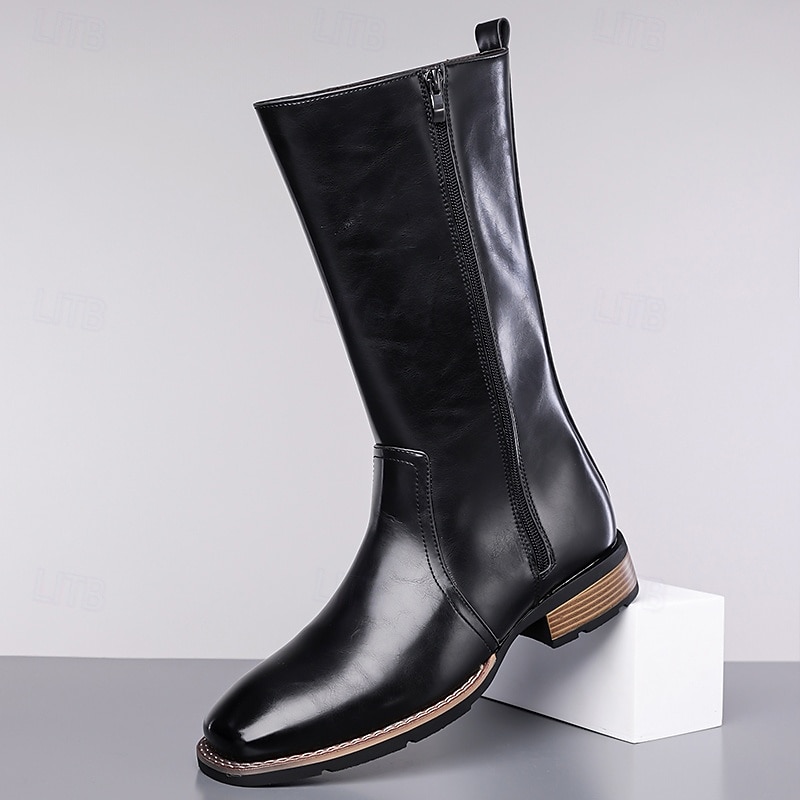 Κλασικές καφέ ανδρικές μπότες ιππασίας | μινιμαλιστικές ψηλές μπότες μέχρι τη μέση της γάμπας με πλαϊνό φερμουάρ, ιδανικές για ζεστές χειμερινές μετακινήσεις και χαλαρό περπάτημα 2026 - $69.99 –P2