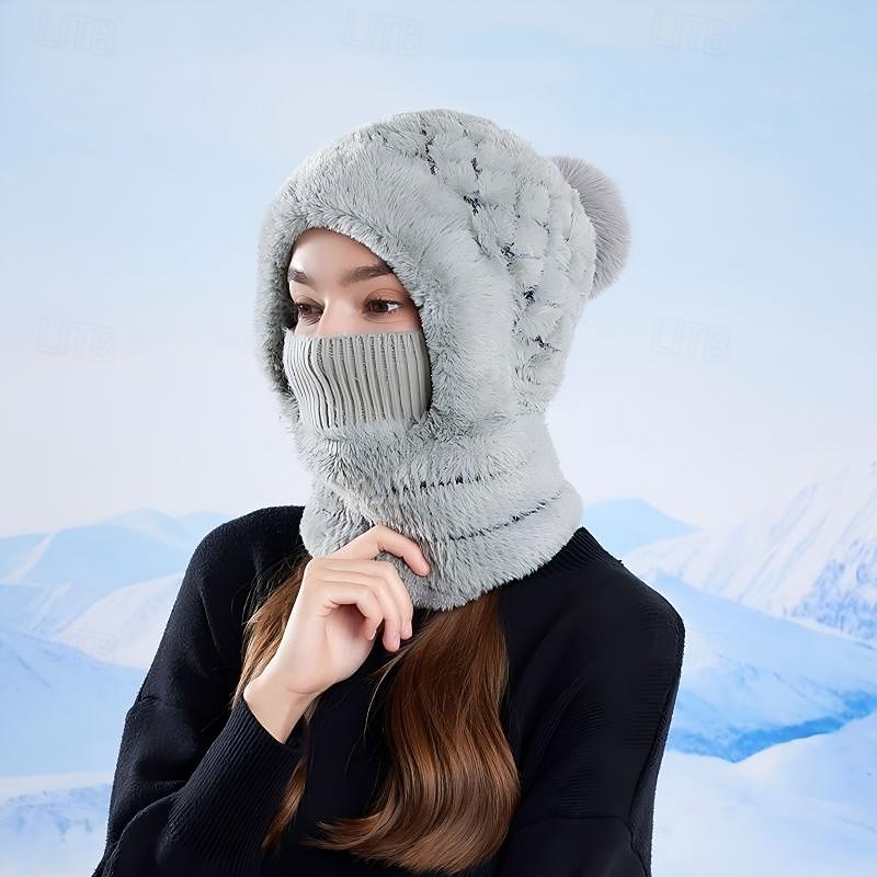 Czapka beanie 3 w 1, ocieplacz na szyję i osłona twarzy, zimowa, ciepła czapka beanie z maską na twarz i ocieplaczem na szyję dla kobiet, do jazdy na rowerze na świeżym powietrzu, jazdy na nartach, nauszniki z dzianiny, wygodna, pełna osłona głowy, zimna  2026 - $25.99 –P3