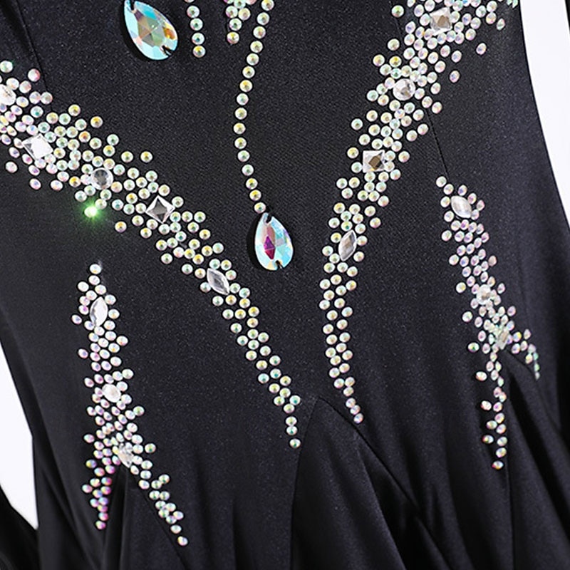 Dança de Salão Vestido Pregas Recortes Cristal / Strass Mulheres Espetáculo Treino Manga Longa Alto Elastano Fibra de Leite de 2026 por $895.79 –P8