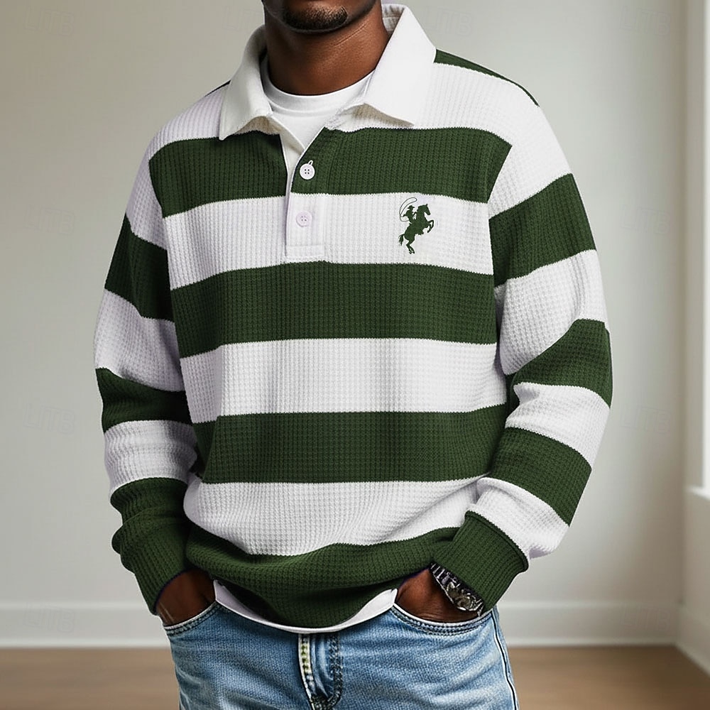 Homens Tiras Horizontais Pólo Pólo Rúgbi Camisas Polo de Rugby Manga Longa Camisas polo Lapela Roupa de Esporte Casual Escola Roupa Esportiva Roupa Diária Impressão 3D Primavera Outono Inverno Azul de 2026 por $28.99 –P2