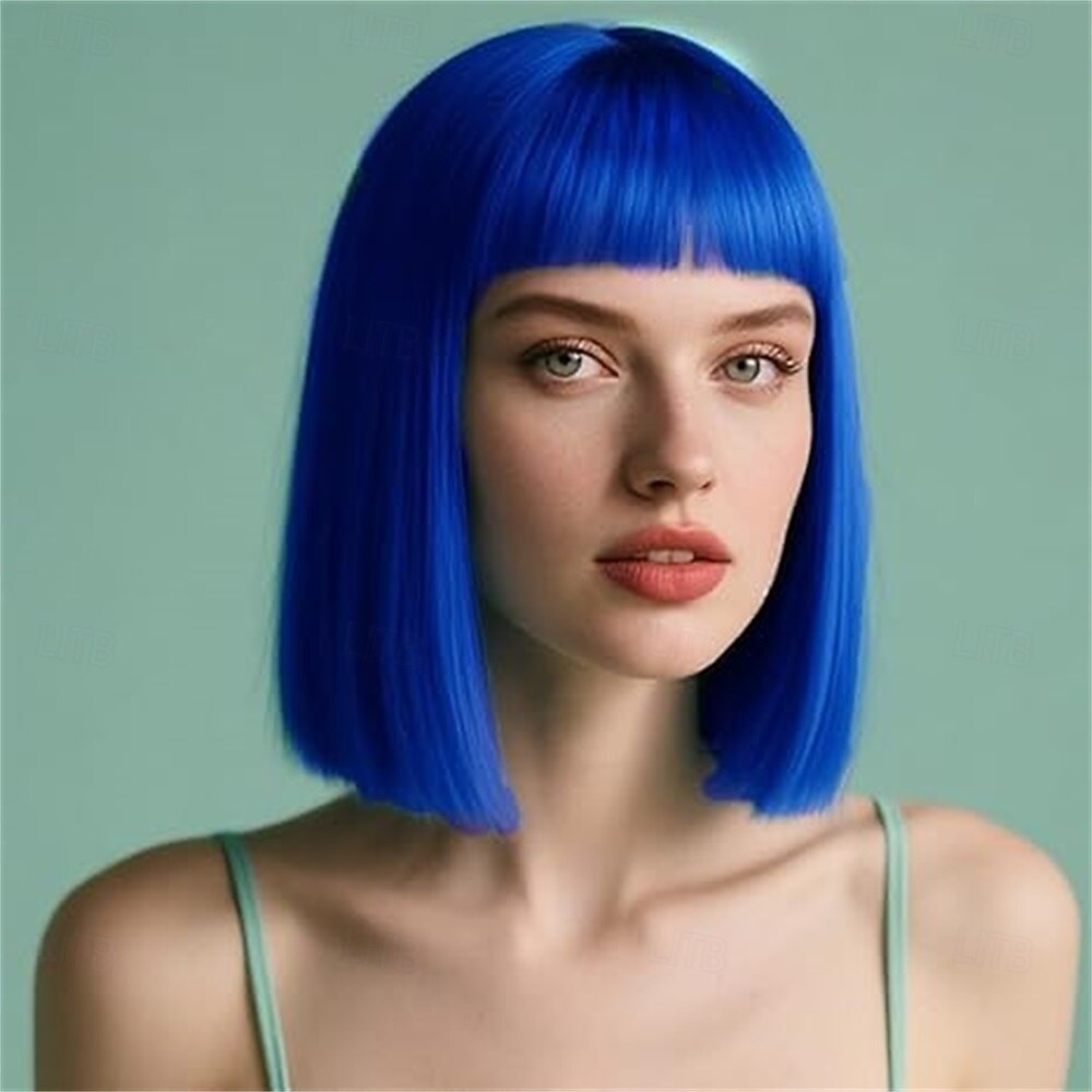 Carnavalpruik 2026 Roze Rood Blauw Recht Bob Kort Synthetische festivalpruik Mardi Gras Parade Cosplay Kostuum Haar voor Dames 2026 - $21.99 –P6