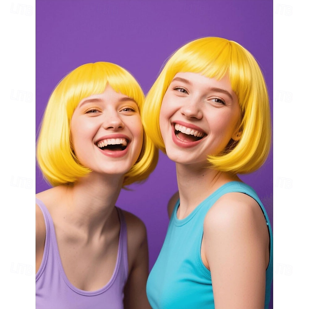 2026年 カーニバルウィッグ2026 ブロンド ピンク レッド ストレート ボブ ショート 合成フェスティバルウィッグ マルディグラ パレード コスプレ衣装ヘア のために 女性  コレクション – $21.99 –P1