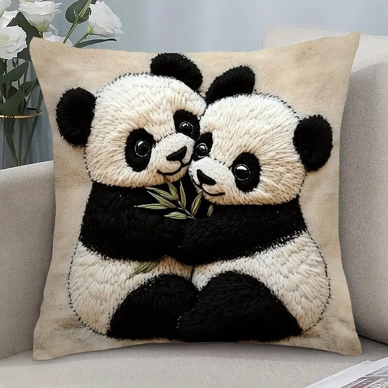 Panda Hug Design Linen Pillow Cover 2D Flat Print Modern Square Cushion Case with Zipper Closure Soft Decorative Throw Pillow Cover for Sofa Bedroom Living Room Decor 2026 - $8.99 –P3